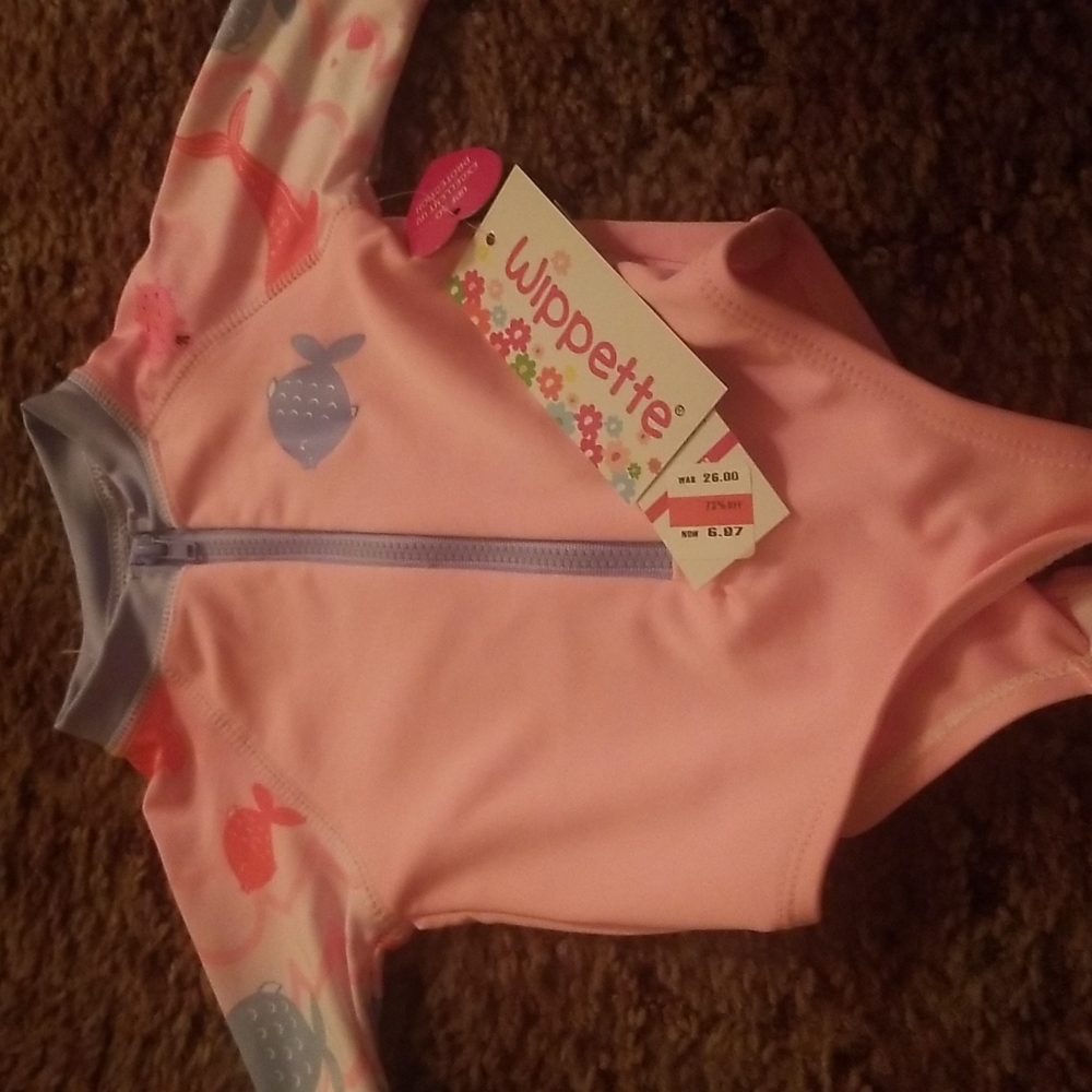 Swim wear for baby pink fishes long sleeves